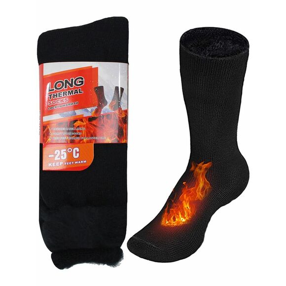 Black Extra Long 2 Pack Thermal Mens Socks - Picture 1 of 6